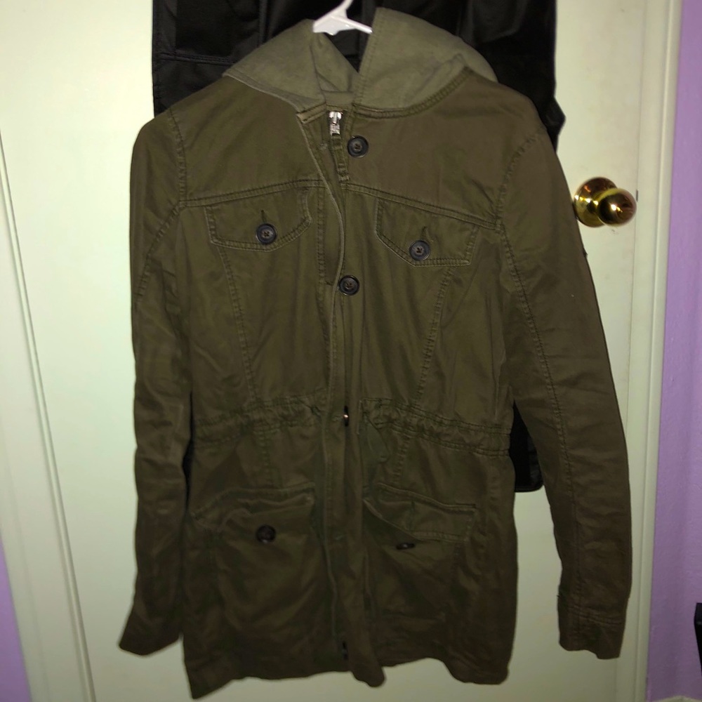 Army Green Jacket and Gray Hood